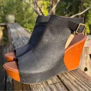 Black Leather Wedges